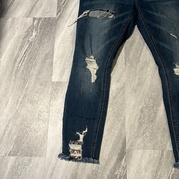 NY&Co Ankle Jeans size 10 holes & frayed hems dark wash patches - Picture 2 of 10